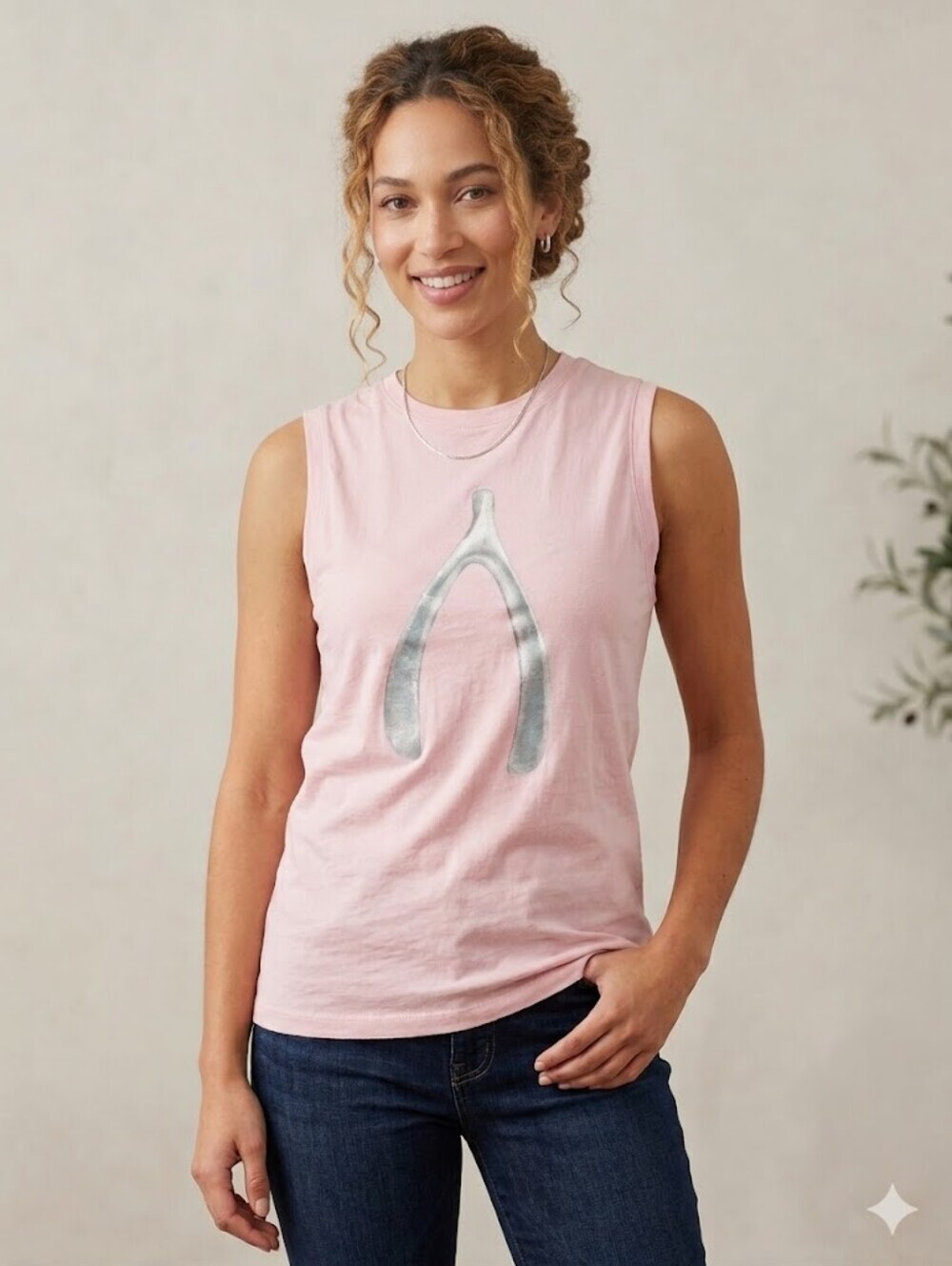 Norma Kamali Pink Wishbone Graphic Organic Tank Top S